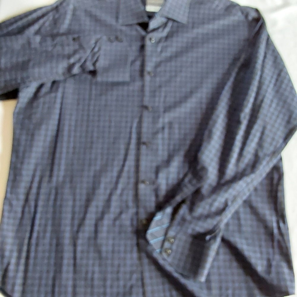 Thomas Dean Mens Long Sleeve Blue & Black Check Dress Shirt Flip Cuff Size XL - Picture 4 of 8